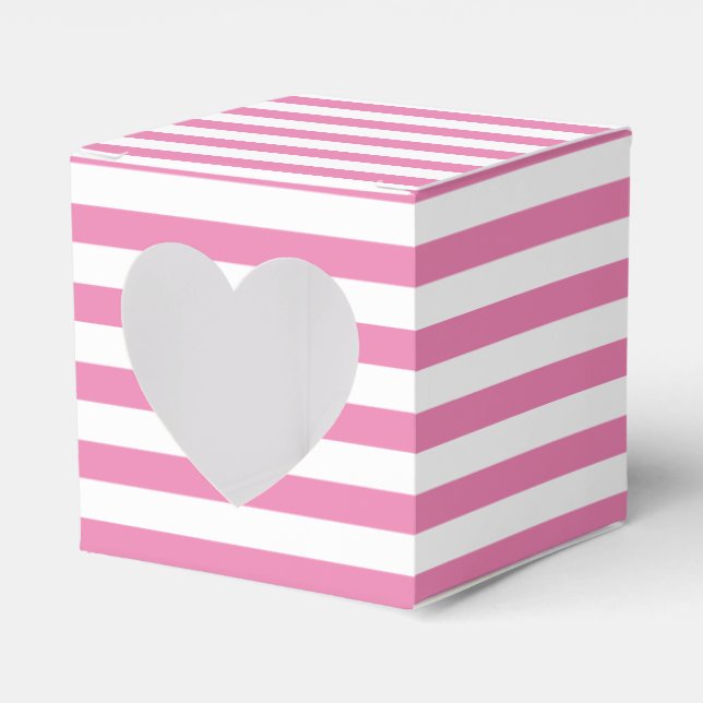 Cute Chic Pink and White Striped Favor Boxes (Front Side)