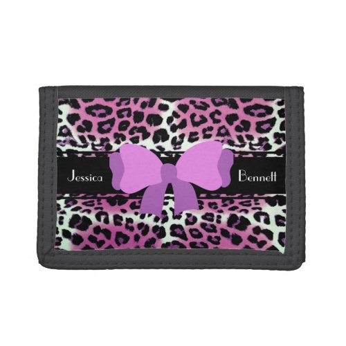 Cute Chic Pink Black White Leopard Print Custom  Trifold Wallet