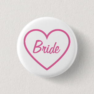 Cute Chic Pink Bride Cursive Script Heart Button