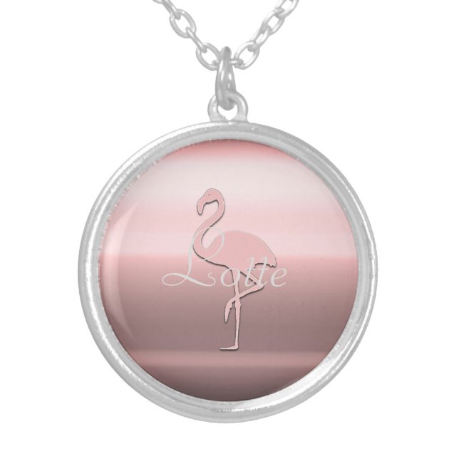 Cute Chic Pink Flamingo Add Name Necklace (Front)