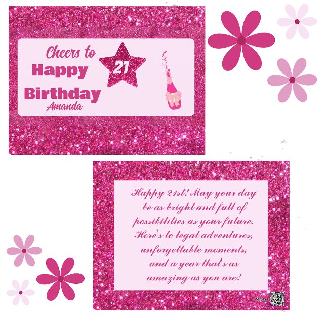 Cute Chic Pink Glitter Cheers 21 Happy Birthday  Postcard (Creator Uploaded)