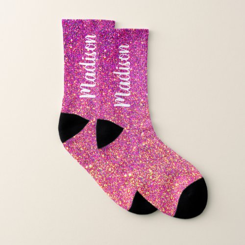 Cute Chic Pink Glitter Glam Personalized Socks