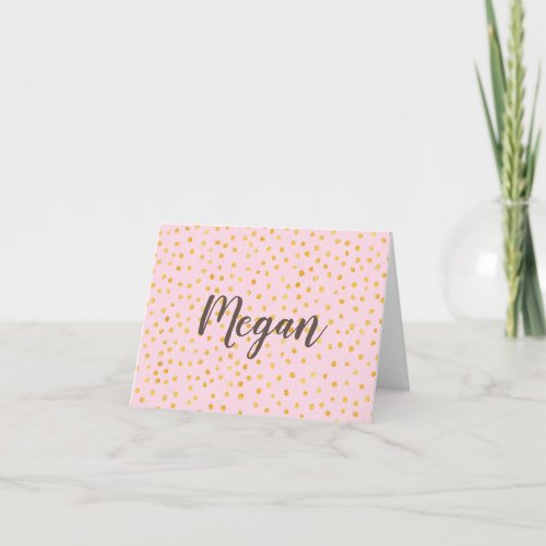 Cute Chic Pink Gold Polka Dot Pattern Personalized Note Card