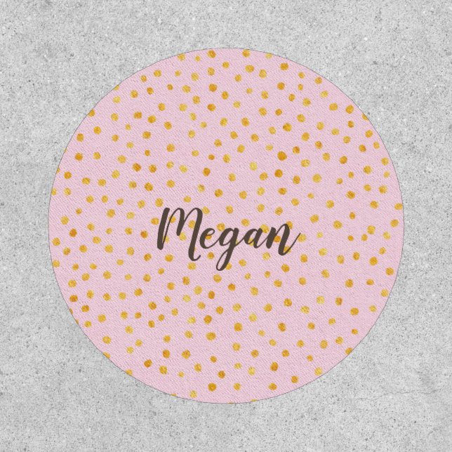 Cute Chic Pink Gold Polka Dot Pattern Personalized Patch (Front)