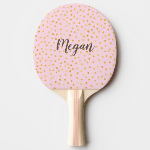 Cute Chic Pink Gold Polka Dot Pattern Personalized Ping Pong Paddle