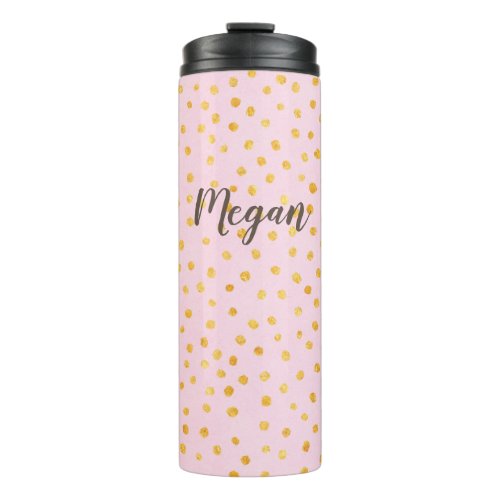 Cute Chic Pink Gold Polka Dot Pattern Personalized Thermal Tumbler