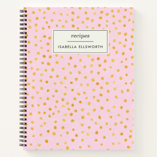 Cute Chic Pink Gold Polka Dot Personalized Recipe Notebook