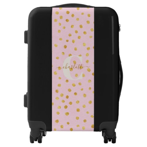 Cute Chic Pink Gold Polka Dots Monogram Name Luggage