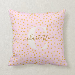 Cute Chic Pink Gold Polka Dots Personalized Name Throw Pillow