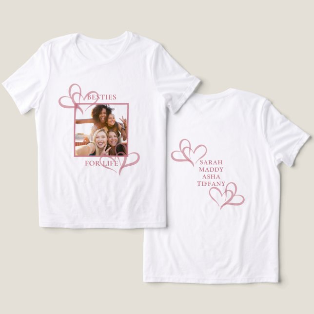 Cute Chic Pink Hearts Besties Photo Galentines Day Tri-Blend Shirt (Design Front & Back)