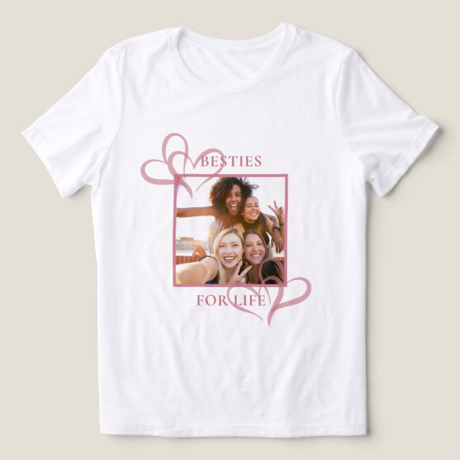Cute Chic Pink Hearts Besties Photo Galentine's Tri-Blend Shirt (Design Front)