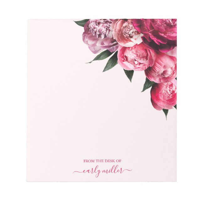 Cute Chic Pink Peony Bold Elegant Floral Notepad (Front)
