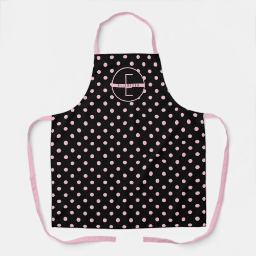 Cute  Chic Pink Polka Dots Pattern Monogram Name Apron