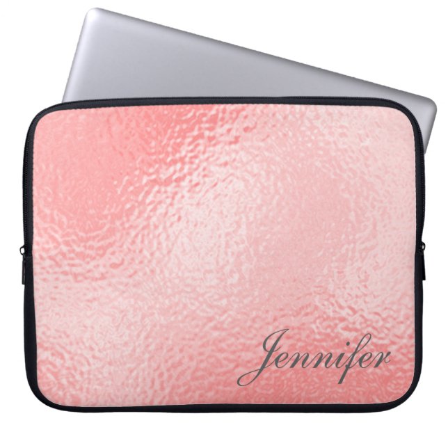 Cute chic PINK printed glossy  PERSONALIZED Laptop Sleeve (Front)