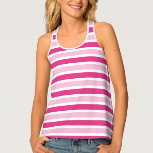 Cute Chic Pink  White Stripes Sport Tank Top