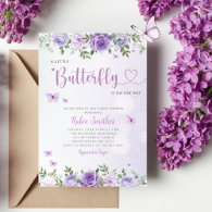 Cute Chic Purple Floral Butterfly Girl Baby Shower Invitation