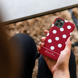 Cute Chic Red Polka Dot Pattern Personalized Name Case-Mate iPhone 14 Case