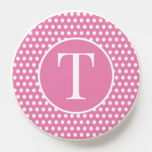 Cute Chic Retro Polka Dot Pink initial letter PopSocket