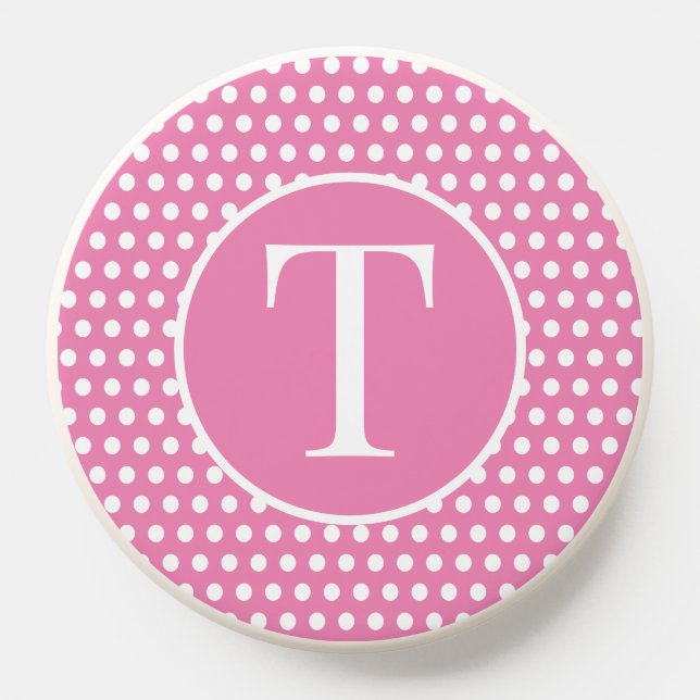 Cute Chic Retro Polka Dot Pink initial letter  PopSocket (Popsocket)