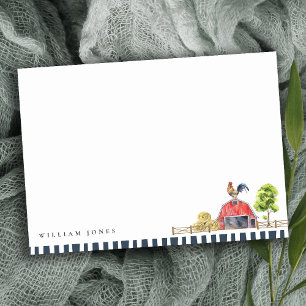 Cute Chic Rustic Red Barn Rooster Farm Watercolor Note Card
