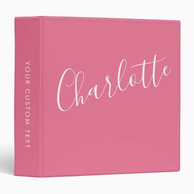 Cute Chic Script Typography Name Bright Pink   3 Ring Binder (Front/Spine)
