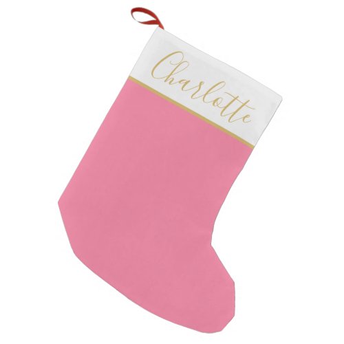 Cute Chic Script Typography Name Bright Pink  Small Christmas Stocking