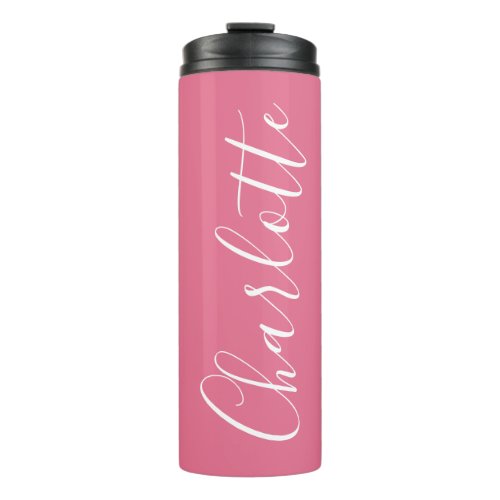 Cute Chic Script Typography Name Bright Pink Thermal Tumbler