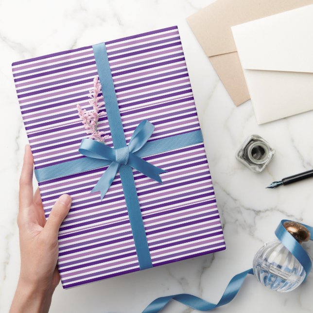 Cute Chic Simple Purple and White Stripes Wrapping Paper (Gifting)