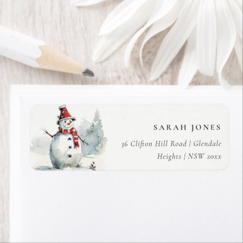 Cute Chic Watercolor Snowman Christmas Address Label
