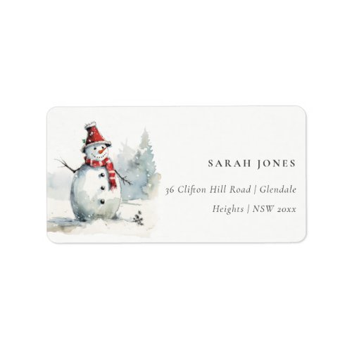 Cute Chic Watercolor Snowman Christmas Address Label