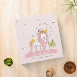 Cute Chic Whimsical Magical Unicorn Pink Princess 3 Ring Binder