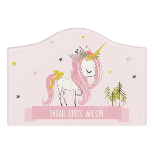 Cute Chic Whimsical Magical Unicorn Pink Princess Door Sign