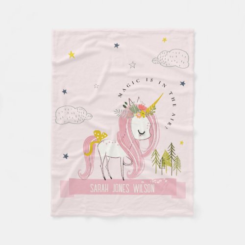 Cute Chic Whimsical Magical Unicorn Pink Princess Fleece Blanket