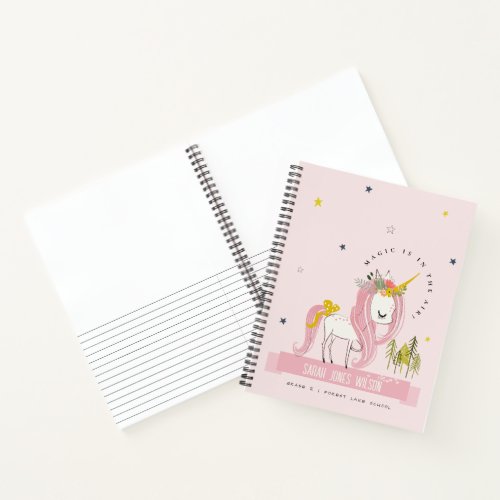 Cute Chic Whimsical Magical Unicorn Pink Princess Notebook