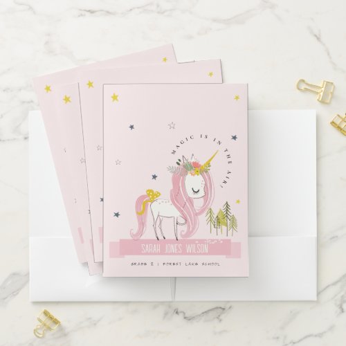 Cute Chic Whimsical Magical Unicorn Pink Princess Pocket Folder