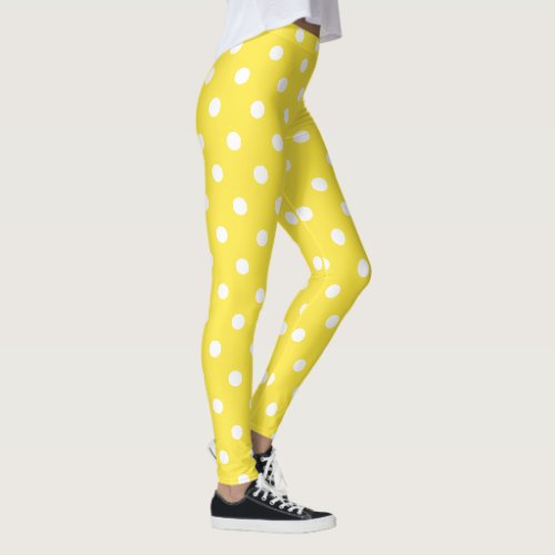 Cute Chic Yellow White Polka Dots Pattern Fashion Leggings