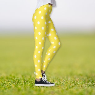 Cute Chic Yellow White Polka Dots Pattern Fashion Leggings