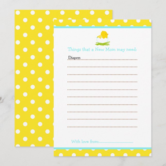 Cute Chick Advice List for New Moms Baby Shower Invitation (Front/Back)