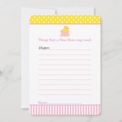 Cute Chick Advice List for New Moms Baby Shower Invitation