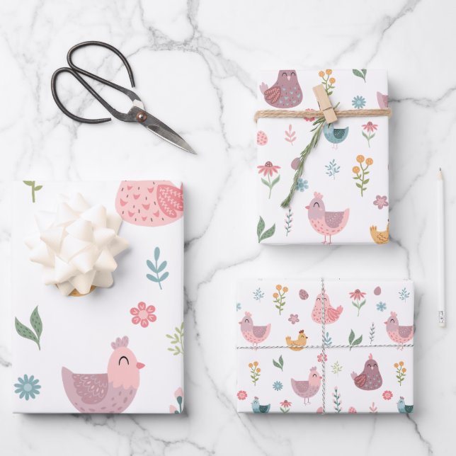 Cute Chick Birthday Wrapping Paper Sheets (Front)