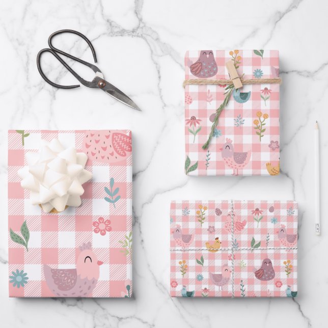 Cute Chick Birthday Wrapping Paper Sheets (Front)