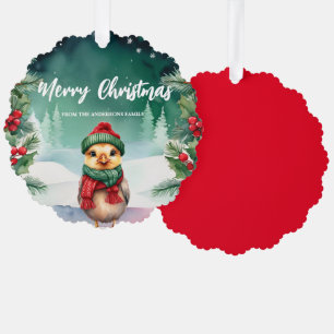 Cute Chick Chicken Santa Xmas Holiday Party Family Ornament Card