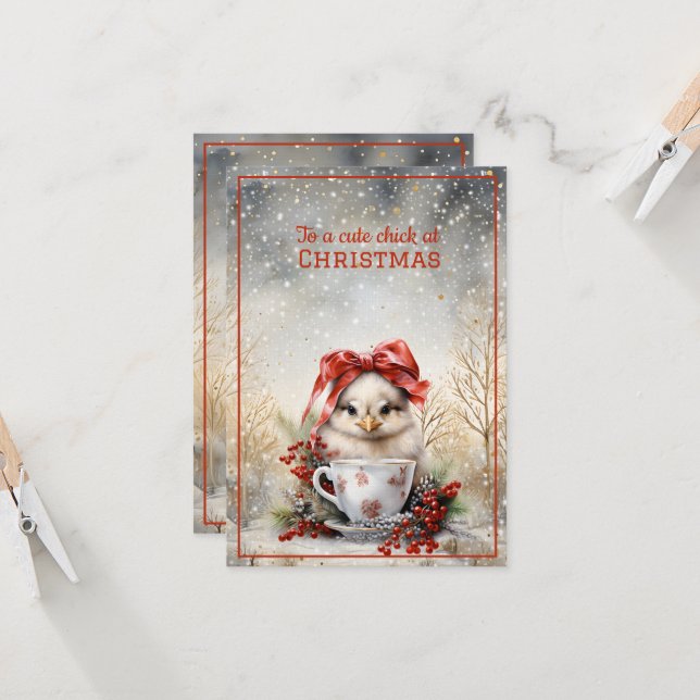 Cute Chick Christmas  Card (Front/Back In Situ)