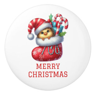 Cute Chick Christmas Ceramic Knob