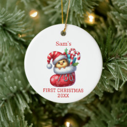Cute Chick Christmas Ceramic Ornament