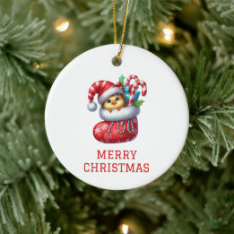 Cute Chick Christmas Ceramic Ornament