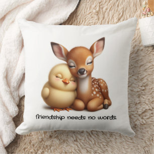 Cute Chick & Deer Cuddling Best Friends Throw Pillow