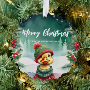 Cute Chick Duck Santa Xmas Holiday Party Family Ornament Card