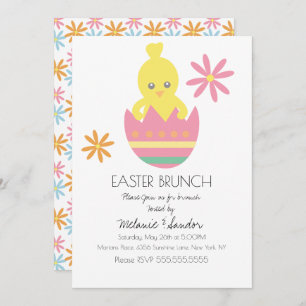 Cute Chick Easter Eggs Dinner Brunch Invitation
