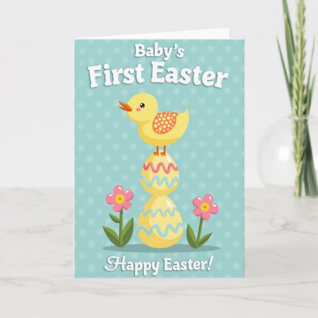 Cute Chick Egg Tower Baby Card (Front)